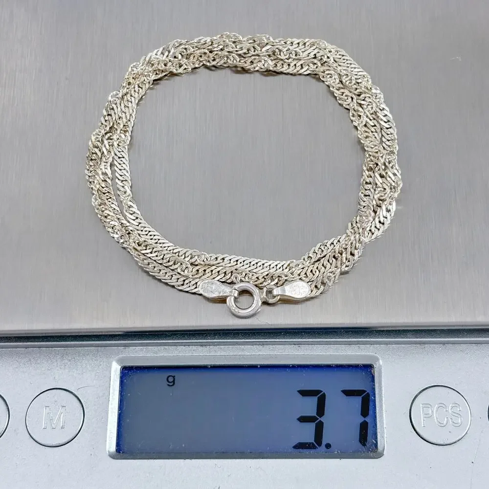 Vintage Italy Sterling Silver 925 Singapore Chain Necklace 17.5